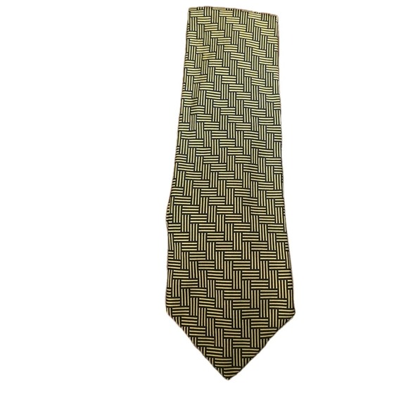 BROOKS BROTHERS Golden Yellow Blue Woven Lattice Men's Silk‎ Neck Tie - Picture 1 of 5